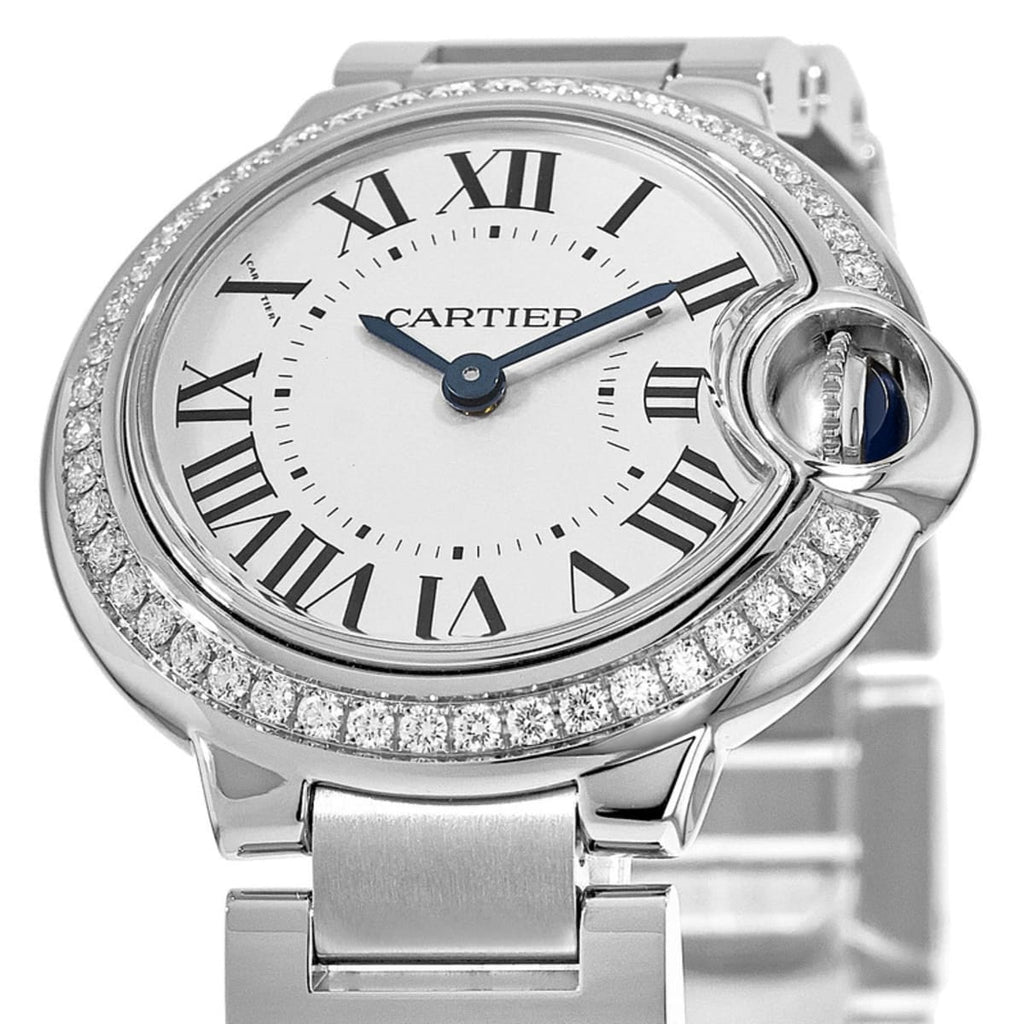 Cartier Ballon Bleu De Cartier Diamonds White Dial Silver Steel Strap Watch For Women - W4BB0015