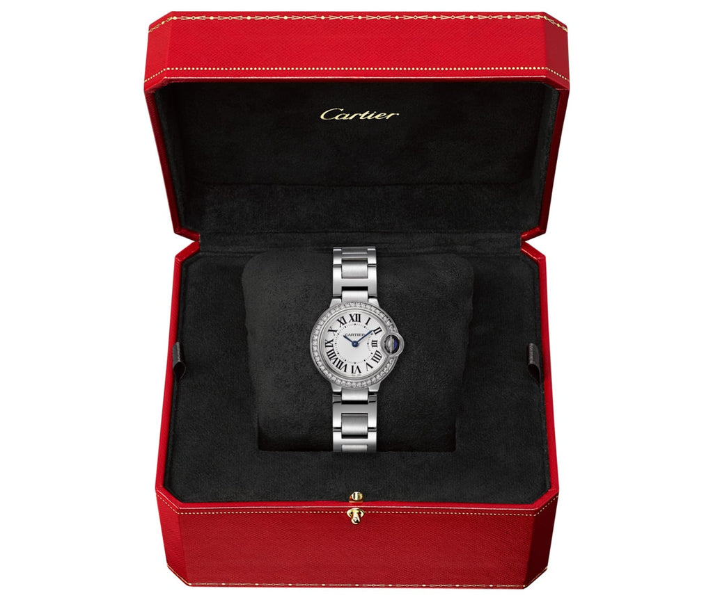 Cartier Ballon Bleu De Cartier Diamonds White Dial Silver Steel Strap Watch For Women - W4BB0015