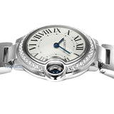 Cartier Ballon Bleu De Cartier Diamonds White Dial Silver Steel Strap Watch For Women - W4BB0015