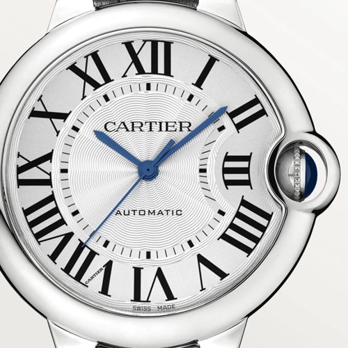 Cartier Ballon Bleu De Cartier Silver Dial Black Leather Strap Watch For Women - WSBB0028