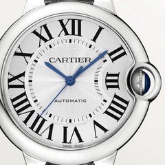 Cartier Ballon Bleu De Cartier Silver Dial Black Leather Strap Watch For Women - WSBB0030