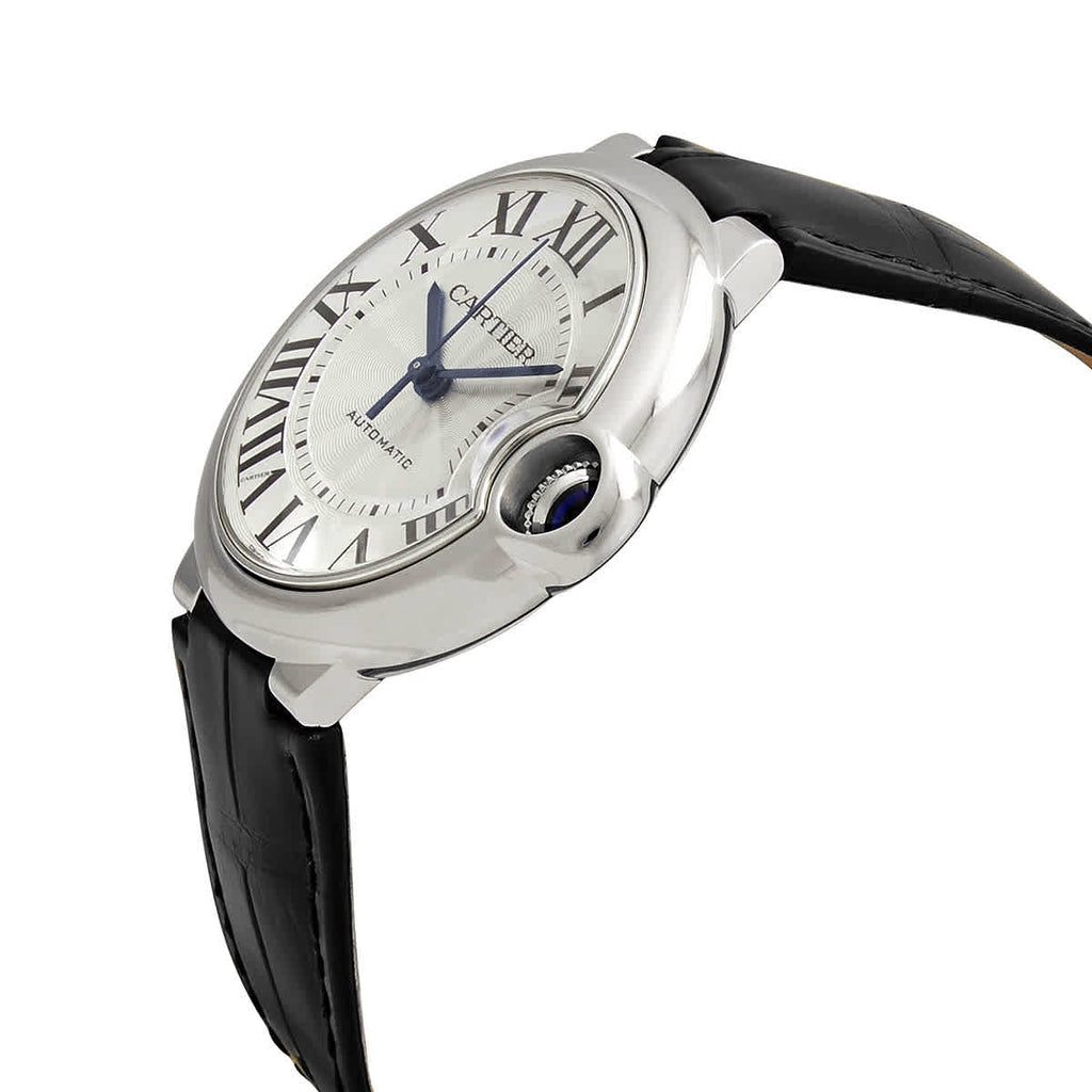 Cartier Ballon Bleu De Cartier Silver Dial Black Leather Strap Watch For Women - WSBB0030