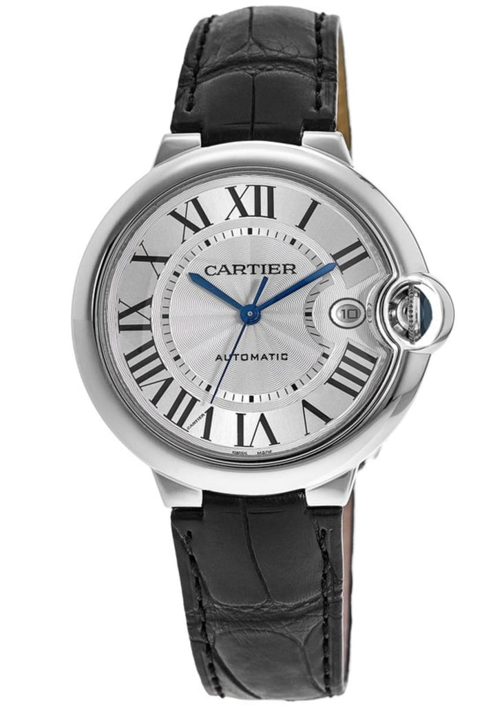 Cartier Ballon Bleu De Cartier Silver Dial Black Leather Strap Watch For Women - WSBB0030