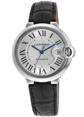 Cartier Ballon Bleu De Cartier Silver Dial Black Leather Strap Watch For Women - WSBB0028