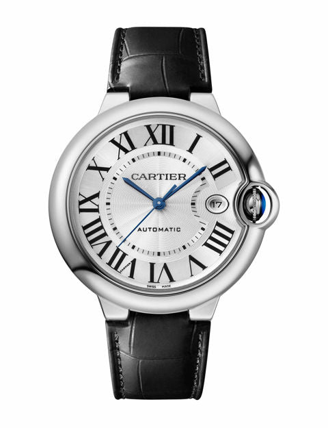 Cartier Ballon Bleu De Cartier Silver Dial Black Leather Strap Watch For Women - WSBB0030