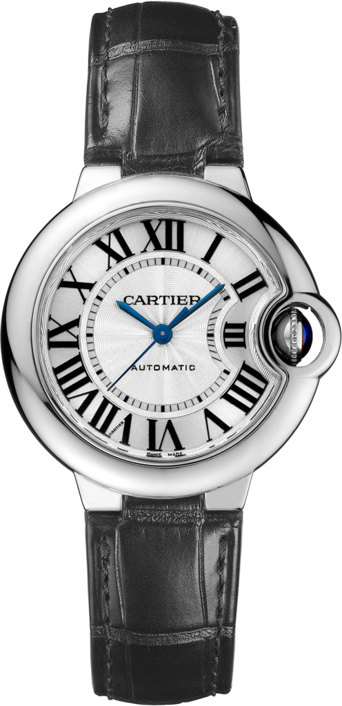 Cartier Ballon Bleu De Cartier Silver Dial Black Leather Strap Watch For Women - WSBB0030