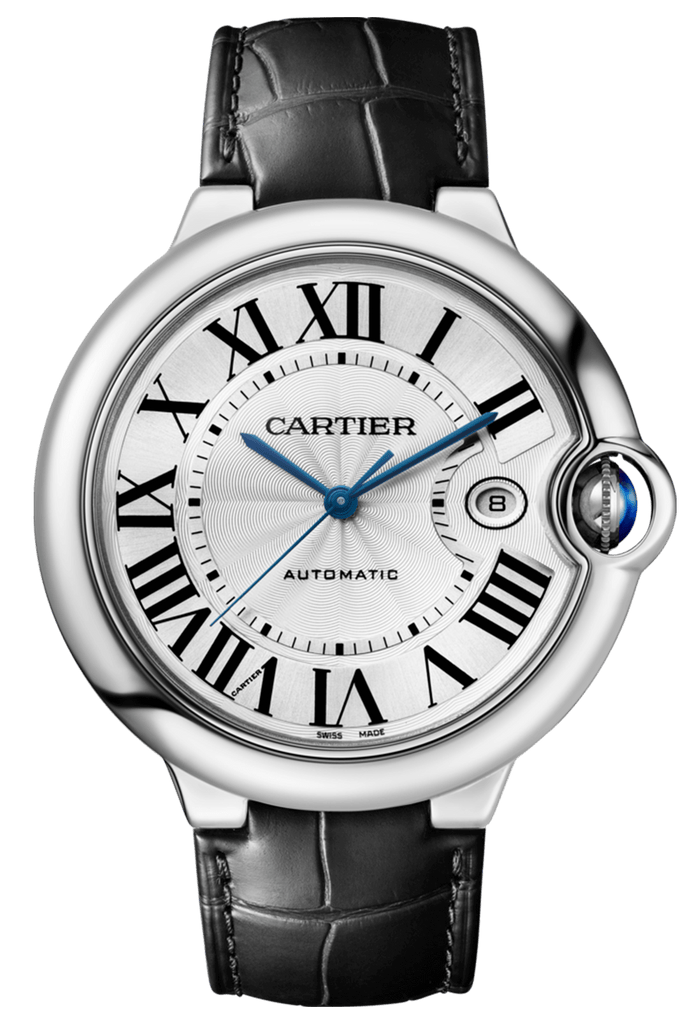 Cartier Ballon Bleu De Cartier Silver Dial Black Leather Strap Watch For Women - WSBB0030