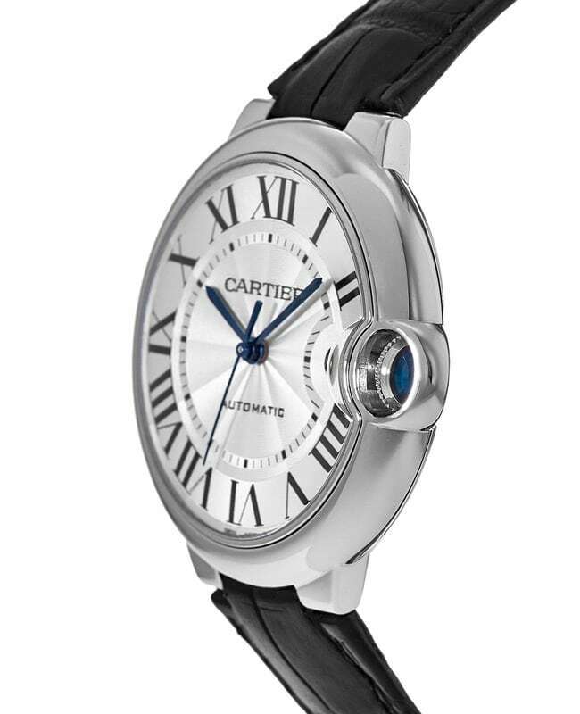 Cartier Ballon Bleu De Cartier Silver Dial Black Leather Strap Watch For Women - WSBB0030