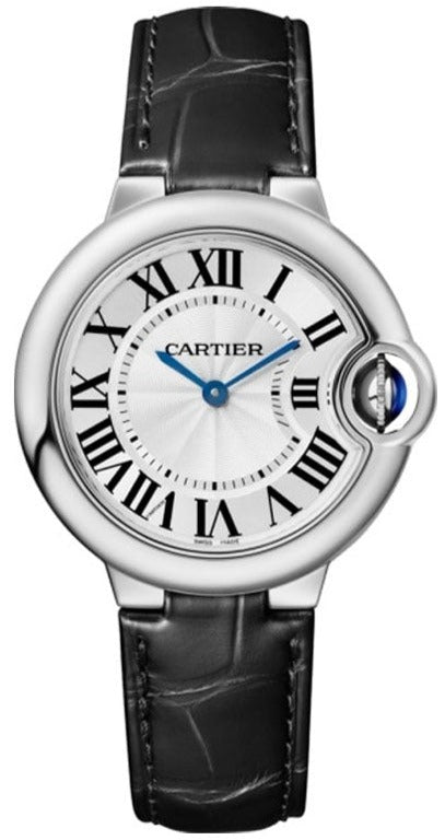 Cartier Ballon Bleu De Cartier Silver Dial Black Leather Strap Watch For Women - WSBB0034