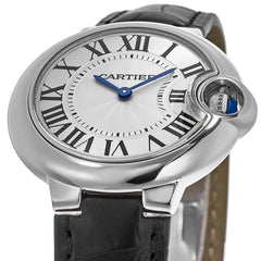 Cartier Ballon Bleu De Cartier Silver Dial Black Leather Strap Watch For Women - WSBB0034