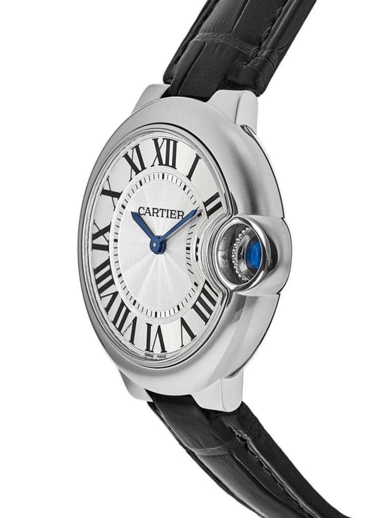 Cartier Ballon Bleu De Cartier Silver Dial Black Leather Strap Watch For Women - WSBB0034