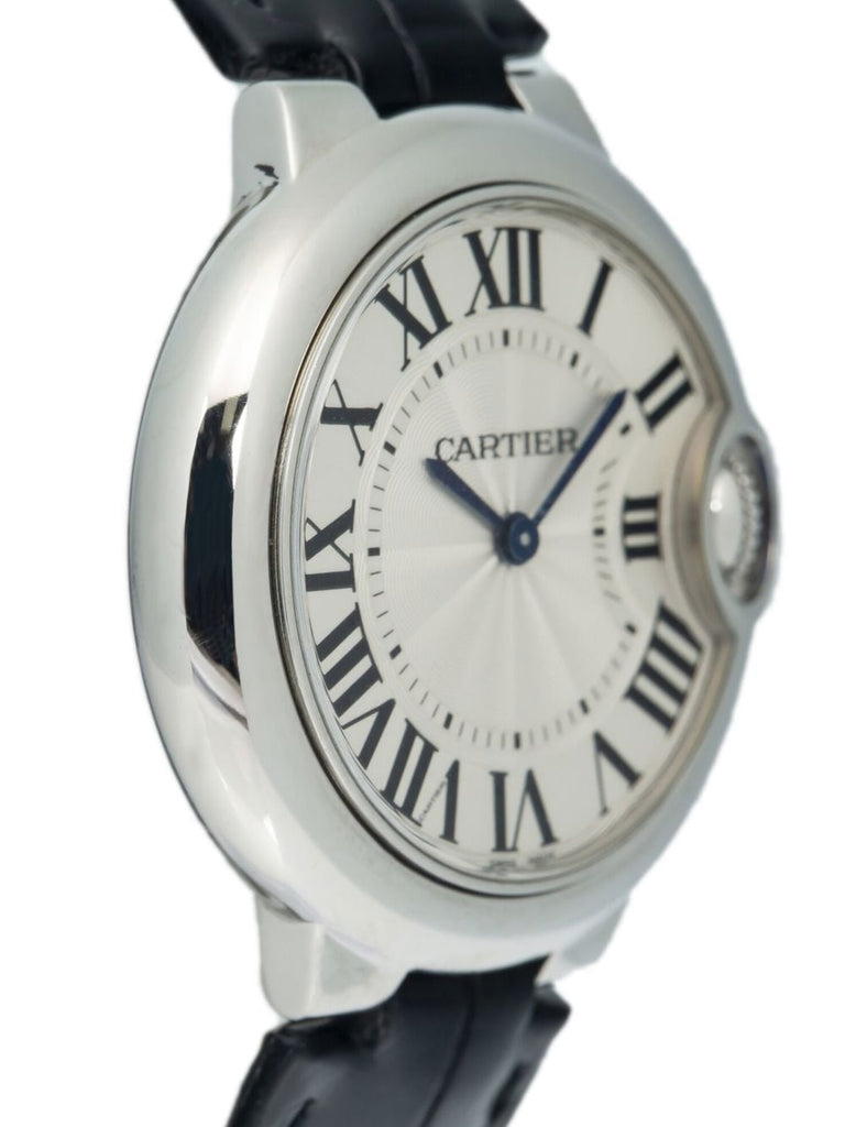 Cartier Ballon Bleu De Cartier Silver Dial Black Leather Strap Watch For Women - WSBB0034