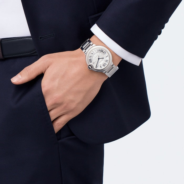 Cartier Ballon Bleu De Cartier Silver Dial Silver Steel Strap Watch For Men - WSBB0049