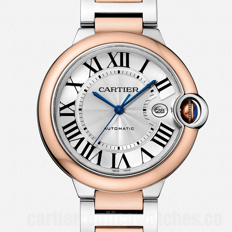 Cartier Ballon Bleu De Cartier Silver Dial Two Tone Steel Strap Watch For Men - W2BB0034
