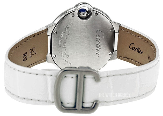 Cartier Ballon Bleu De Cartier Silver Dial White Leather Strap Watch For Women - W6920086