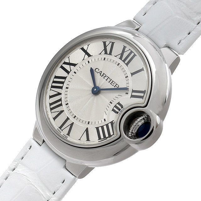 Cartier Ballon Bleu De Cartier Silver Dial White Leather Strap Watch For Women - W6920086