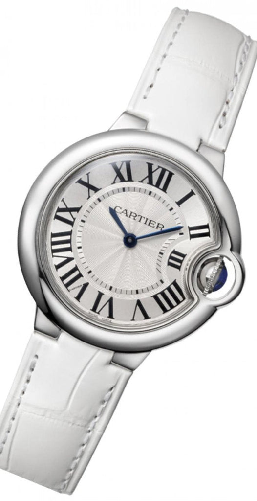 Cartier Ballon Bleu De Cartier Silver Dial White Leather Strap Watch For Women - W6920086