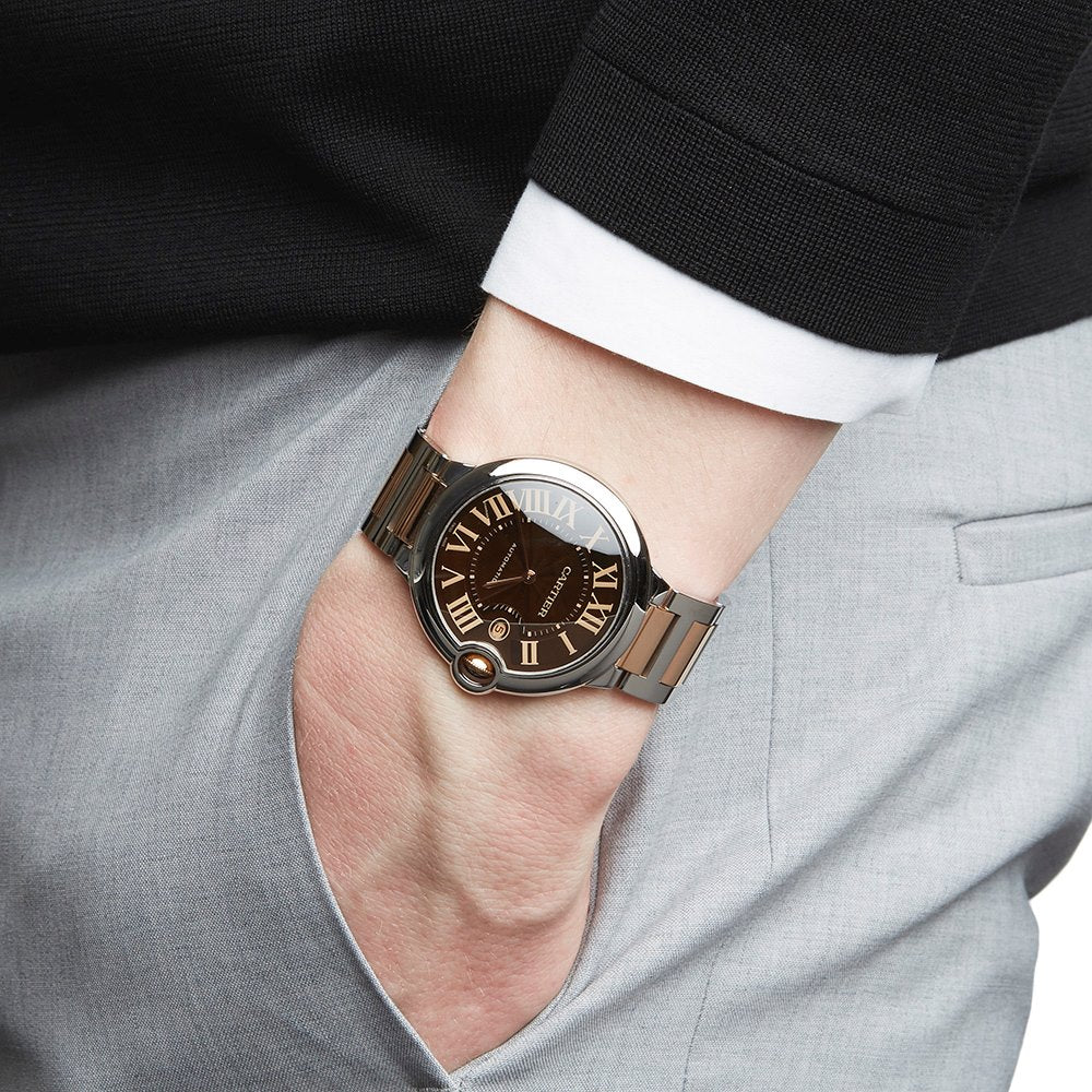 Cartier Ballon Bleu De Cartier Brown Dial Two Tone Steel Strap Watch For Men - W6920032