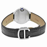 Cartier Ballon Bleu De Cartier Diamonds Silver Dial Black Leather Strap Watch For Women - W4BB0008