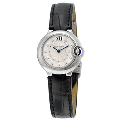 Cartier Ballon Bleu De Cartier Diamonds Silver Dial Black Leather Strap Watch For Women - W4BB0008