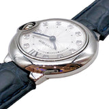 Cartier Ballon Bleu De Cartier Diamonds Silver Dial Black Leather Strap Watch For Women - W4BB0008