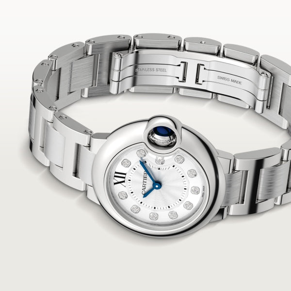 Cartier Ballon Bleu De Cartier Diamonds Silver Dial Silver Steel Strap Watch For Women - WE902073