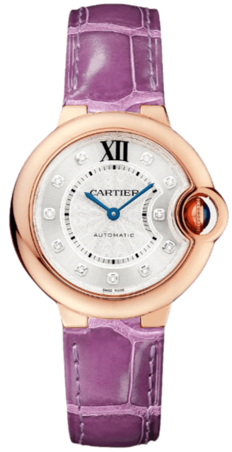 Cartier Ballon Bleu De Cartier Diamonds White Dial Pink Leather Strap Watch For Women - WE902050