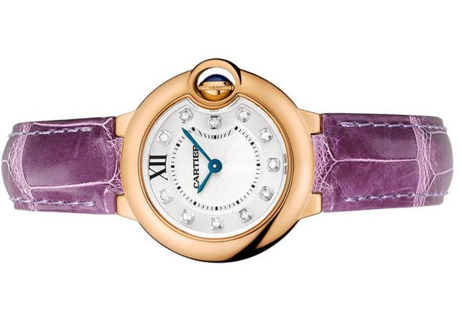 Cartier Ballon Bleu De Cartier Diamonds White Dial Pink Leather Strap Watch For Women - WE902050