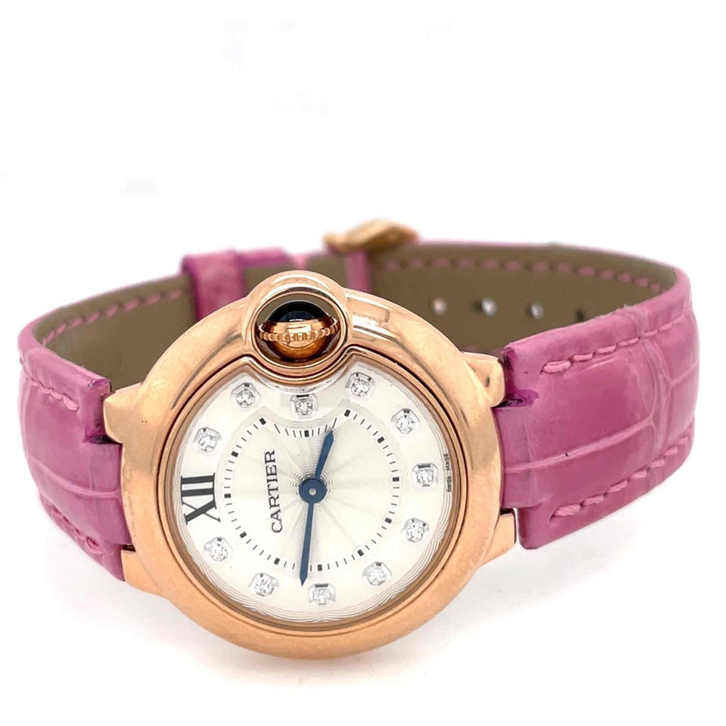 Cartier Ballon Bleu De Cartier Diamonds White Dial Pink Leather Strap Watch For Women - WE902050