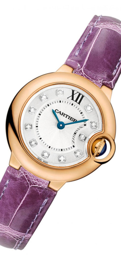 Cartier Ballon Bleu De Cartier Diamonds White Dial Pink Leather Strap Watch For Women - WE902050