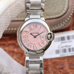 Cartier Ballon Bleu De Cartier Pink Dial Silver Steel Strap Watch For Women - W6920038