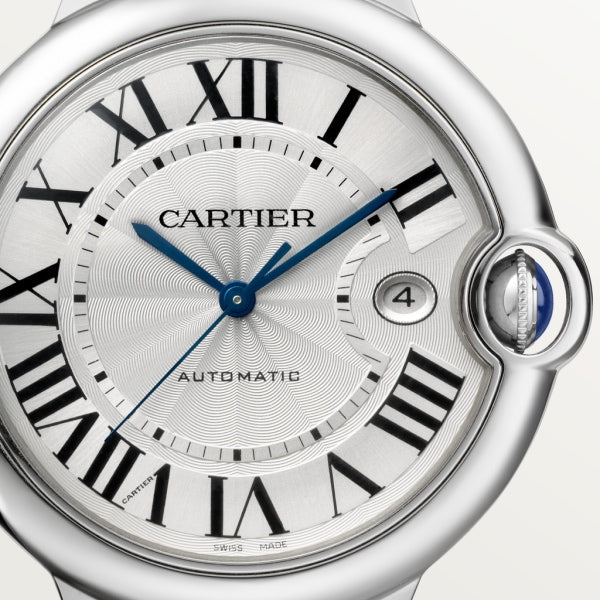 Cartier Ballon Bleu De Cartier Silver Dial Black Leather Strap Watch For Men - WSBB0026