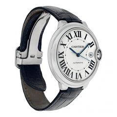 Cartier Ballon Bleu De Cartier Silver Dial Black Leather Strap Watch For Men - WSBB0026