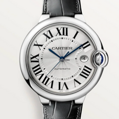 Cartier Ballon Bleu De Cartier Silver Dial Black Leather Strap Watch For Men - WSBB0026
