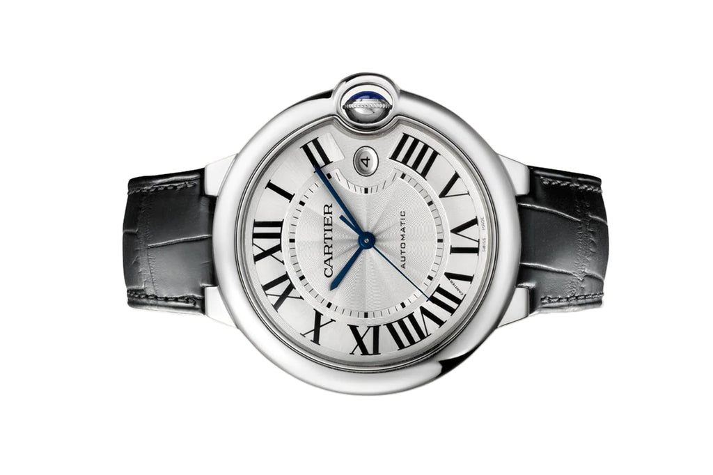 Cartier Ballon Bleu De Cartier Silver Dial Black Leather Strap Watch For Men - WSBB0026