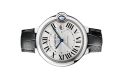 Cartier Ballon Bleu De Cartier Silver Dial Black Leather Strap Watch For Men - WSBB0026