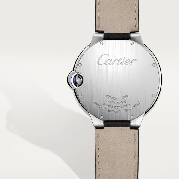 Cartier Ballon Bleu De Cartier Silver Dial Black Leather Strap Watch For Men - WSBB0026