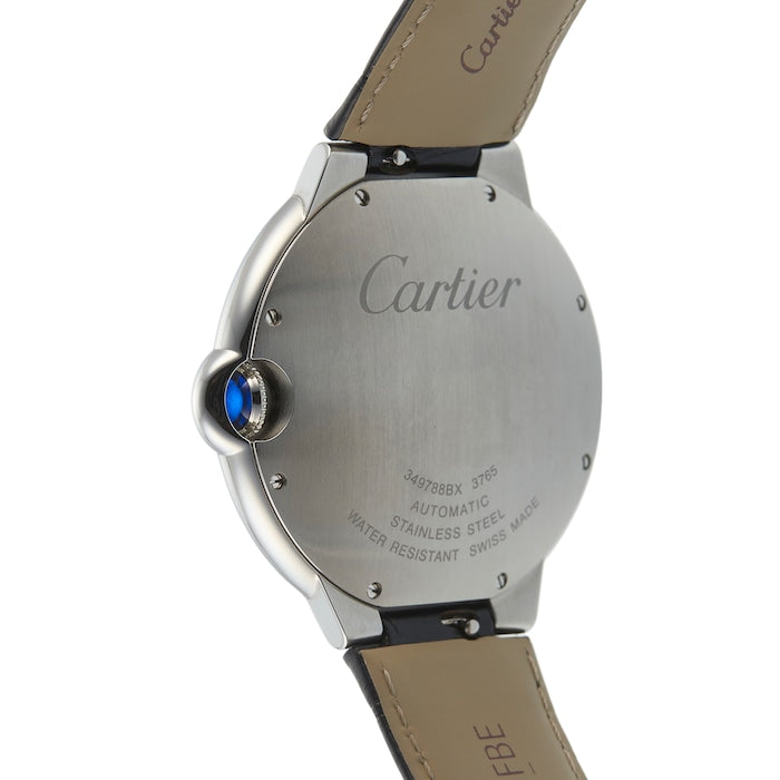 Cartier Ballon Bleu De Cartier Silver Dial Black Leather Strap Watch For Men - WSBB0026