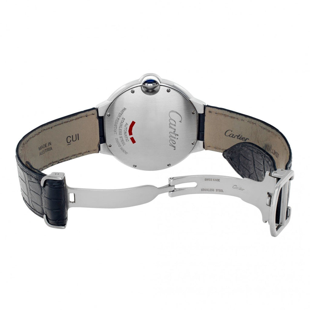 Cartier Ballon Bleu De Cartier Silver Dial Black Leather Strap Watch For Men - WSBB0026