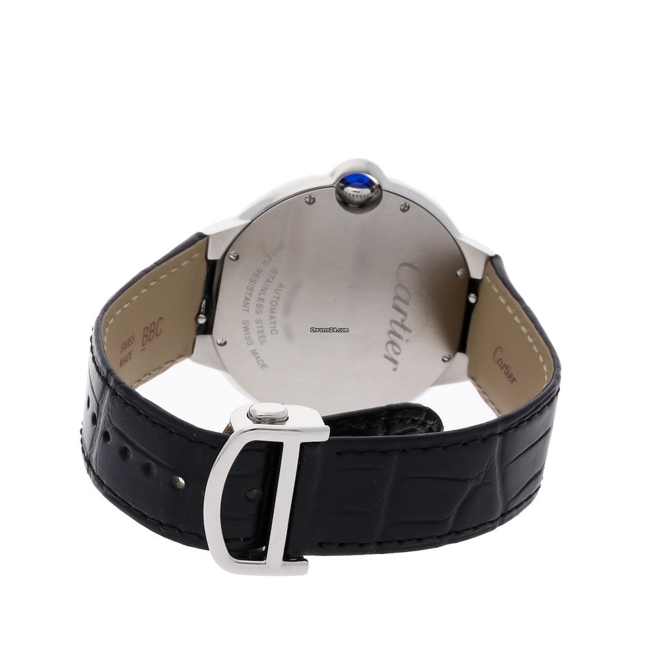 Cartier Ballon Bleu De Cartier Silver Dial Black Leather Strap Watch For Men - WSBB0026