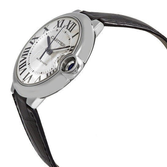 Cartier Ballon Bleu De Cartier Silver Dial Black Leather Strap Watch For Men - WSBB0026