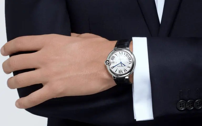 Cartier Ballon Bleu De Cartier Silver Dial Black Leather Strap Watch For Men - WSBB0026