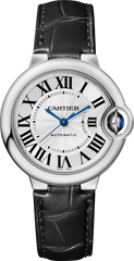 Cartier Ballon Bleu De Cartier Silver Dial Black Leather Strap Watch For Men - WSBB0026