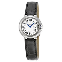 Cartier Ballon Bleu De Cartier Silver Dial Black Leather Strap Watch For Women - W69018Z4