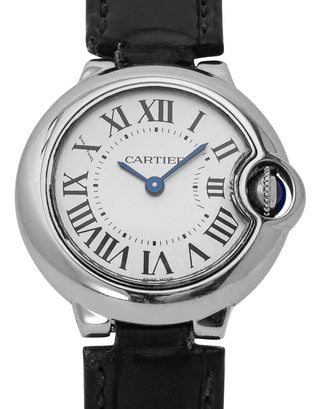 Cartier Ballon Bleu De Cartier Silver Dial Black Leather Strap Watch For Women - W69018Z4