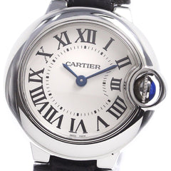 Cartier Ballon Bleu De Cartier Silver Dial Black Leather Strap Watch For Women - W69018Z4