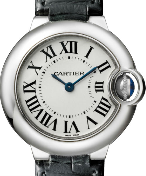 Cartier Ballon Bleu De Cartier Silver Dial Black Leather Strap Watch For Women - W69018Z4