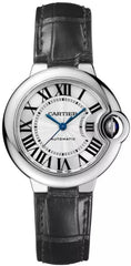 Cartier Ballon Bleu De Cartier Silver Dial Black Leather Strap Watch For Women - W69018Z4