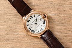 Cartier Ballon Bleu De Cartier Silver Dial Brown Leather Strap Watch For Men - WGBB0030