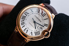 Cartier Ballon Bleu De Cartier Silver Dial Brown Leather Strap Watch For Men - WGBB0030